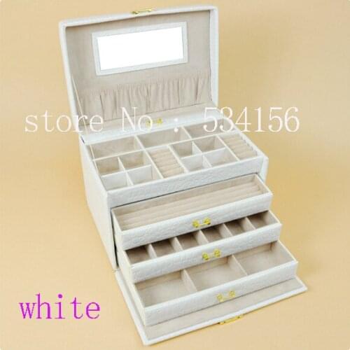 Free shipping luxurious big 4 layers white leather jewelry box earrings jewelry display box wedding gifts gift box