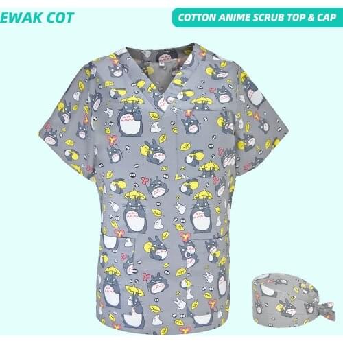 Cartoon Women Scrub tops with Short Sleeve V-Neck Nurse Doctor Working Uniform Blouse Hospital Workers Uniforms