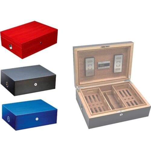 Large Size solid cedar wood Cigar Humidor piano lacquer finish High Glossy Cigars Storage Box Moisture Device Smoke sigaro Box