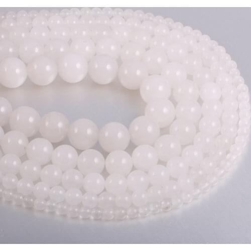 Natural Stone Beads Frost White Jades 4/6/8/10/12mm Round Ball Loose Beads for Jewelry Making Necklace DIY Bracelets Accessories