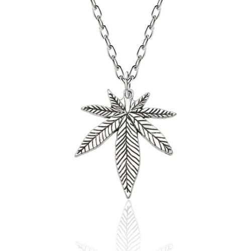 For Women Men Small Weed Herb Maple Leaf Pendants Necklaces Unisex Plant Jewelry Dropshipping Collar Hip Hop Tree Leaf Necklace