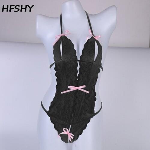 Black Lace Body Suits Women Erotic Lingerie Halter Rompers Sexy Teddies Bodysuits Underwear Costumes Female