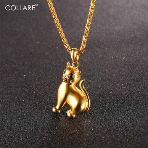 Collare Cute Cat Necklace Women Anime Jewelry Gold Color Stainless Steel Rhinestone Animal Valentines Gift Pendant Men P011