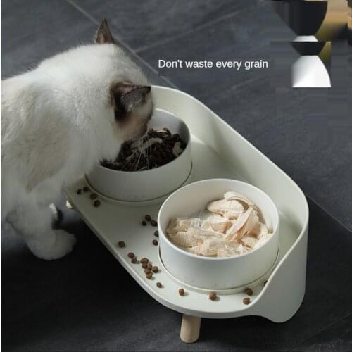 Double Bowl Cat Food Pot Anti-knock Cat Supplies Leakproof Food Protection Cervical Pet Water Bowl Dog Cat Ceramic Universal