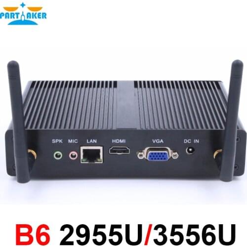Partaker B6 Dual Core Intel Celeron 2955U Pentium 3556U Core i3 4020Y i5 4200Y Fanless Mini Desktop PC with WIFI 300M Windows 7