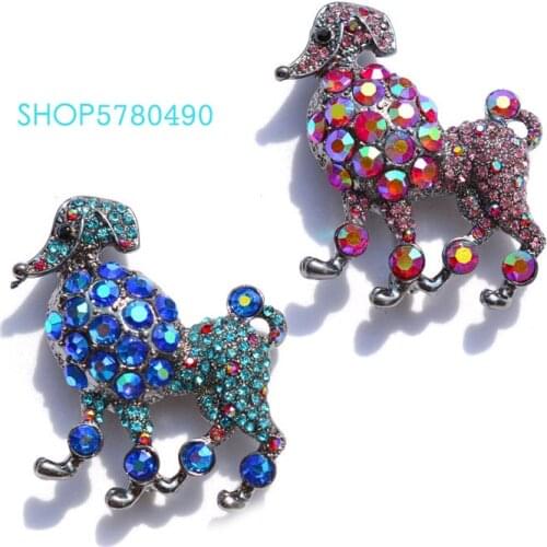 Elegant Jewelry Cute Poodle Brooch for Ladies Coat Accessories Multi Color Plated Rhinestone Brooch Alloy Breast Pin Garments