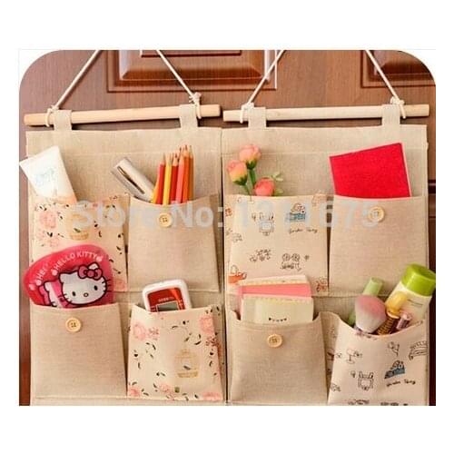 Cotton Tower Garden Style Storage 4 Pocket Hanging Bag Wall Debris Multilayer Fabric Pouch-Free Shipping