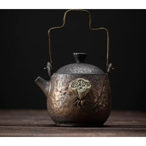 Ceramic Teapot Japanese Style Gilt Iron Glaze Zen Lotus Pot Kung Fu Teaset Small Retro Household Single Tea Maker