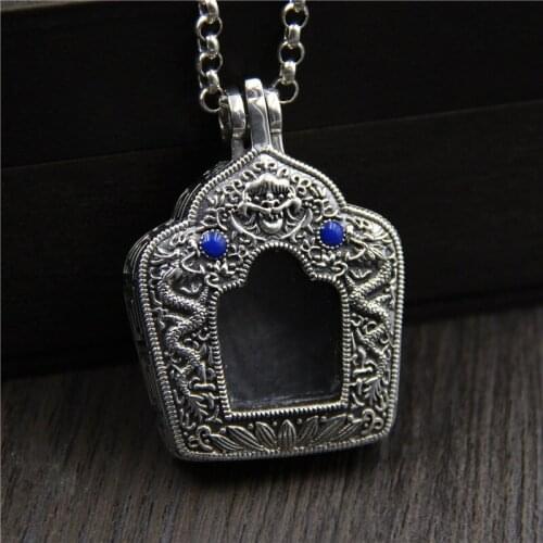 Silver S925 Sterling Silver Buddhism Tangka Cala Box Pendant Retro Thai Silver Pendant
