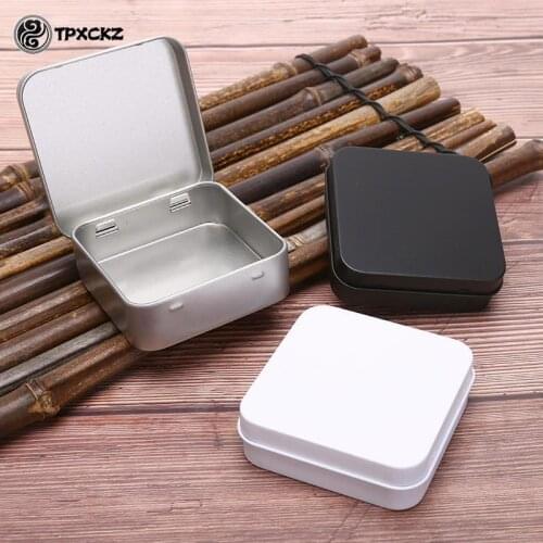Mini Metal Tins Container Square Hinged Flip Storage Tin Box Jewelry Coin Case