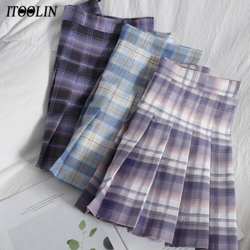 ITOOLIN Cute Plaid Pleated Mini Skirts For Teen Girls High Waist A Line Jupe Femme Contrast Color Bag Women Spring Streetwear