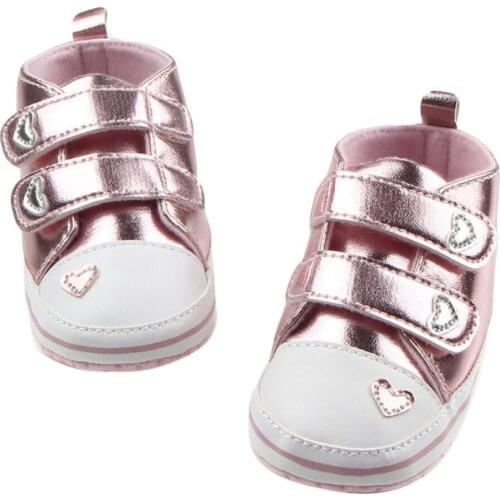 Fashion Newborn Baby Girls Classic Heart-shaped PU Leather shoes Tennis Lace-Up First Walkers