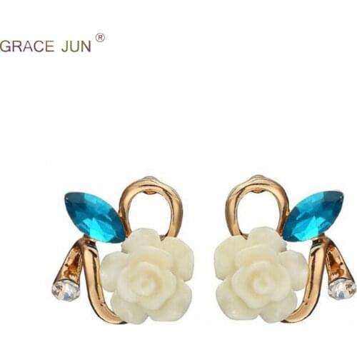 Fashion Luxury Resin Crystal Flower Shape Clip on Earrings Without Piercing for Women Party Prom Cute Needn't Ear Hole Earrings