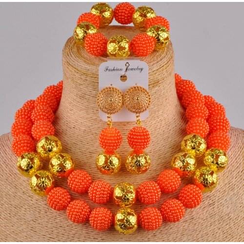 Fashion african jewelry set orange simulated pearl necklace african set nigerian traditional wedding jewelry sets ZZ09