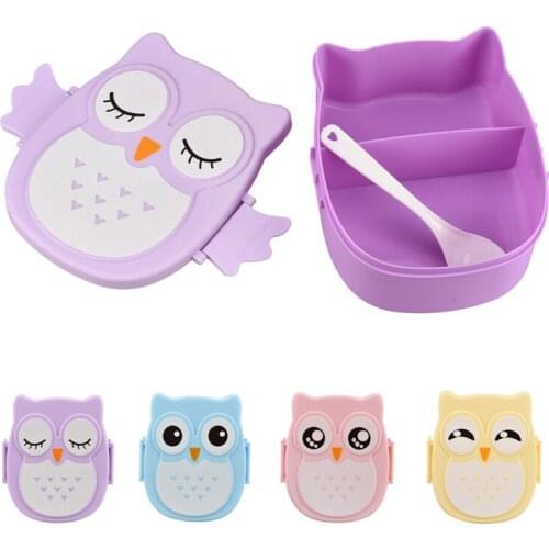 Owl Cartoon Lunch Box With Spoon Kids Children School Food Dinner Container Portable Bento Fruit Snack Storage Box Microwave