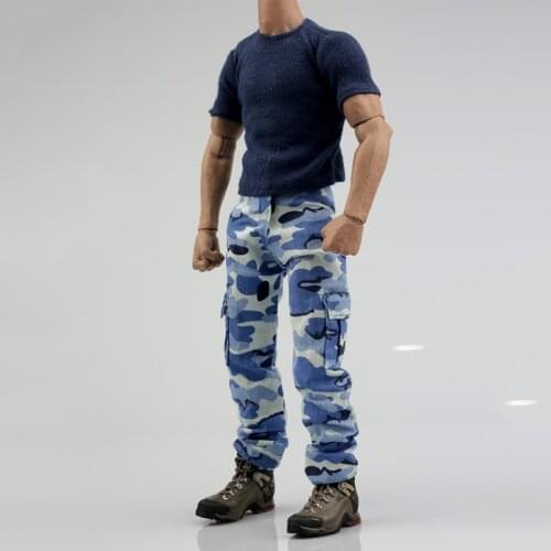 1/6 Scale Men Leisure Soldiers Blue T-shirt Camouflage pants Model trend Tight suit Navy Set 12-inch doll Clothing accessories