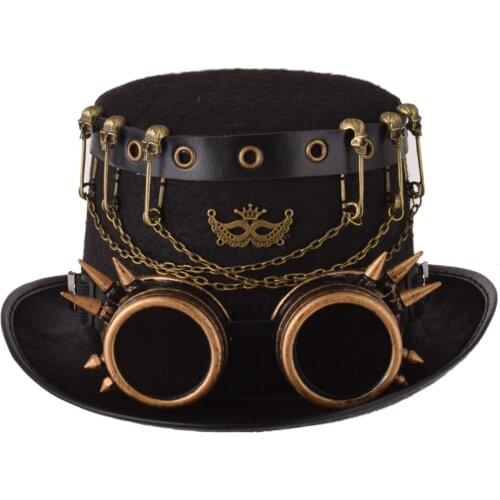 Fedora Hat Steampunk Women Men Steam Punk Gear Top Hats Men Spike Goggles Handmade