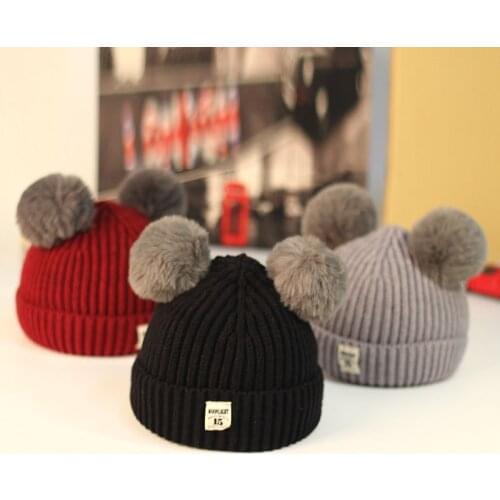 New Childrens Newborn Winter Knit Hat Little Boy Girl Pompon Hat Winter Warm Knit Hat 0-2 Years Old Baby Cap