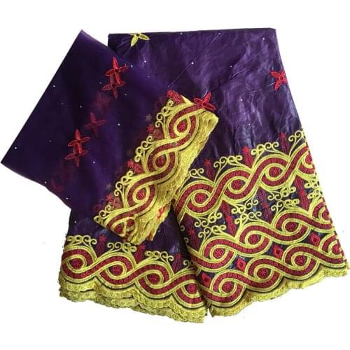 Latest african bazin riche getzner with embroidered cotton bazin brode high quality tulle lace set fabric 5+2 yards/lot