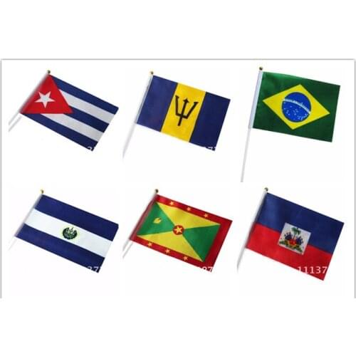 Wholesale Haiti Barbados Brazil Cuba El Salvador Grenada Cuba flags size 14*21 cm Polyester Material with plastic poles