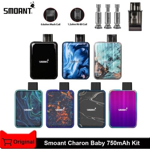 Original Smoant Charon Baby 750mAh Kit with 2ml Pod 1.2ohm Ni-80 0.6ohm Mesh Coil