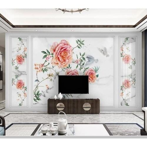 Papel de parede rose marbled flower bird 3d wallpaper,living room TV sofa wall bedroom wall papers home decor mural