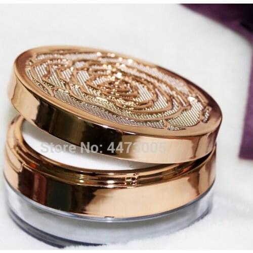 10pcs/lot 10g Empty Round Double Layer Loose Powder Case Jar Rose Gold Cosmetic Powder Compact Bottle with Grid & puff & mirror