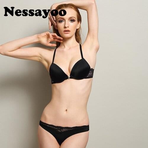 Sexy Hollow Out T-Hongs Lingerie Products Women Sexy Lace Bra Sets Underwear Lingerie Y-type Strap Front Closure Style Bra Sets