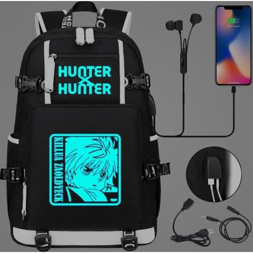 Luminous HUNTER×HUNTER Prints USB Boys Girls Kids Book School Bags Large Capacity Teenagers Laptop Schoolbags Women Men Backpack