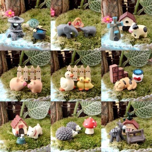 Pig Turtle Duck Windmill Hedgehog Cat Animal Miniature Garden Ornament Miniature Resin Figurine Craft Plant Fairy Garden Supply