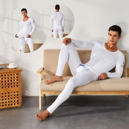 Mens Long John Thermal Underwear Suit Cotton Pure Color Autumn Winter Warm Breathable Elastic Hip Lift High Quality Underwear