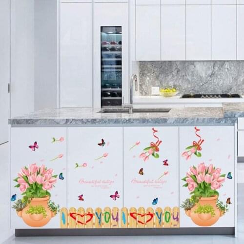 Tulip Flowers Wall Stickers Home Decor Girls Bedroom Living Room Sofa TV Background Wall Decoration Removable Art Decals