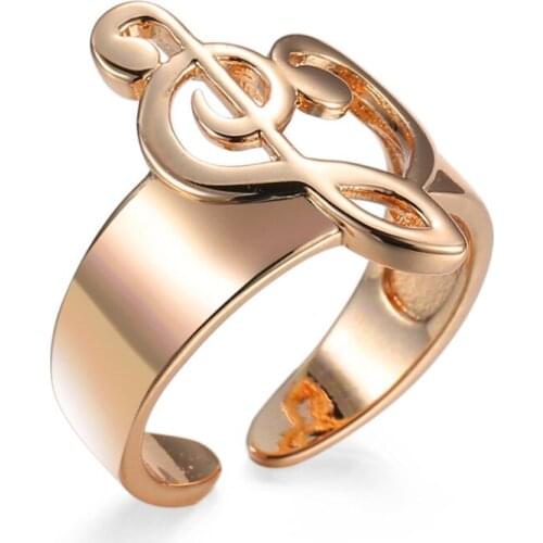 FYJS Unique Light Yellow Gold Color Alloy Musical Note Open Resizable Ring for Party Gift Trendy Jewelry