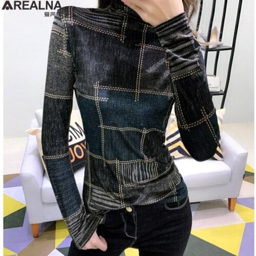 2020 fall winter woman tshirts long sleeve velvet streetwear turtleneck plaid femme t-shirts bodycon ladies tops mujer camisetas