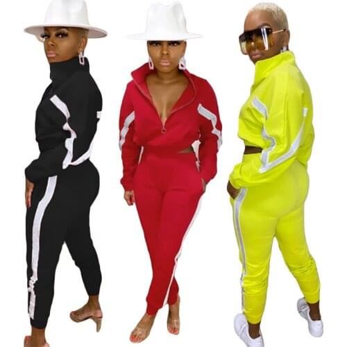 Echoine Autumn Sport Striped Patchwork Women Two Piece Set Jackets Sweatpant Jogger Suit Tracksuit Pants Matching Set Outfit