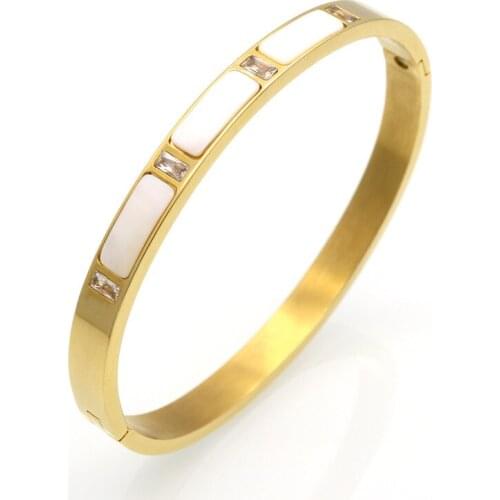 Gold Colour Stainless Steel Natural Shell Bracelets Bangles Crystal Bangle For Women Jewelry pulseiras joyas