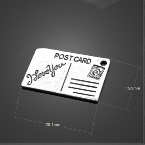 High Quality 5 Pieces/Lot 25.1mm*15.9mm antique silver color metal diy letter charm post card charms for jewelry making