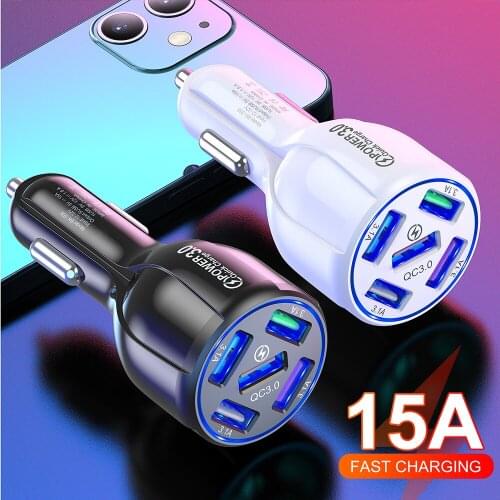 5 Multi Port USB QC 3.0 Fast Car Charger for IPhone Samsung Android Cell Phone Power Adapter