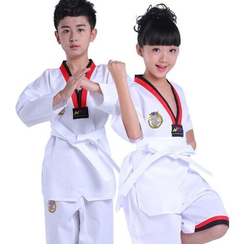 White Professional Taekwondo Suit Long Short Sleeves Taekwondo Costume Ttraining Wear Adult Children Taekwondo clothing T56