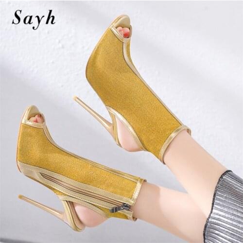 Woman Ankle Boots Peep Toe Thin Heels Slingbacks Zipper Sexy Stripper Sandals Bootie Gladiator Roma Shoes Size