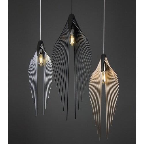 Modern minimalist Nordic decorative chandelier designer model room black wrought iron hanging wire showcase bar table lamp