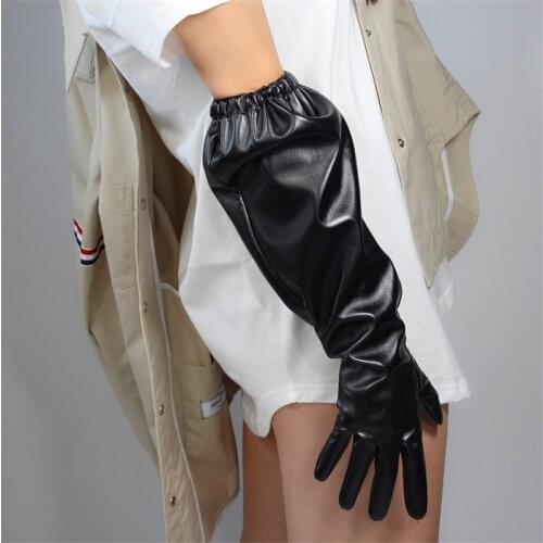 Touchscreen Long Gloves 50cm Faux Leather Balloon Puff Sleeves Black Male Female Elastic Band Leather Gloves WPU167