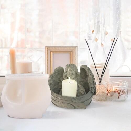 E56A Angel Candles Holders Resin Mold Angel Candlestick Epoxy Casting Silicone Molds Home Decoration Church Bedroom Kitchen
