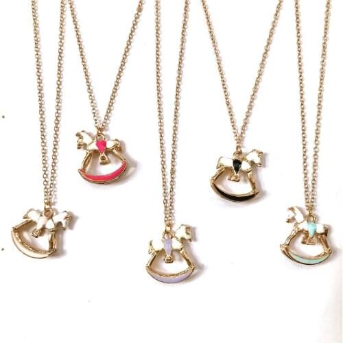 Enamel toy rocking horse necklace metal gold choker chain horse pendant necklace fashion costume jewellery handmade boutique