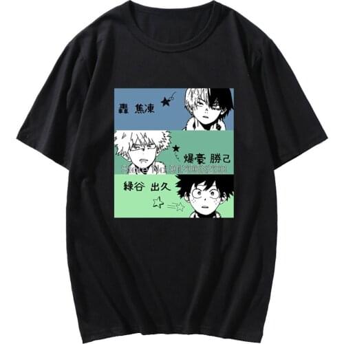 Japanese Comics My Hero Academia Short Sleeve Tees Midoriya Izuku Bakugou Katsuki Todoroki Shoto Print Tshirt Men Casual T-shirt