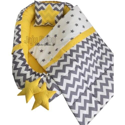Jaju Baby Gray Zigzag Babynest Luxury Orthopedic Baby Nest Set