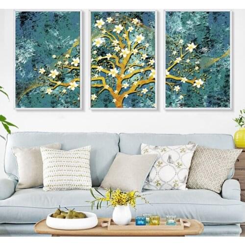 3 Pieces Abstract 5D Diy Diamond Painting Modern Home Decor Embroidery Landscape Tree Flower Mosaic Triptych Wall StickerZP-2915