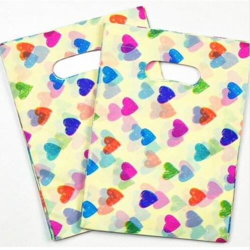 15*20cm Colourful Heart Small Plastic Gift Packaging Hot Plastic Bags With Handle Jewelry Packaging100pcs/lot