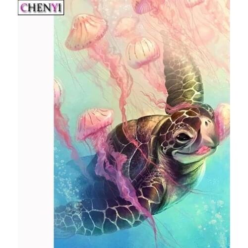 Jellyfish and Turtles Diamond Painting Full Drill Diamond Embroidery Cross Stitch Kits Rhinestones DIY Handicraft Wall Art Decor