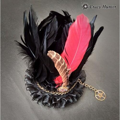Steampunk Goth Mini Top Hat Headband Feathers Cosplay Halloween Hat